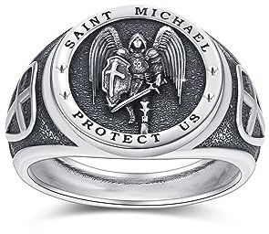 St Michael Ring für Herren 925 Sterling Silber Erzengel Michael Ring Nicht Verstellbarer SiegelRing Heiliger Michael Katholischer Schmuck Geschenke für Männer