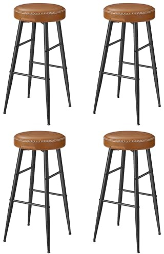 VASAGLE EKHO Collezione - Sgabelli Cucina, Set da 4 Sgabelli Alti da Bar, Sedie Cucina, PU con Cucitura, Moderno di Metà Secolo, Altezza 76,2 cm, Facile da Montare, Marrone Caramello LBC290K01