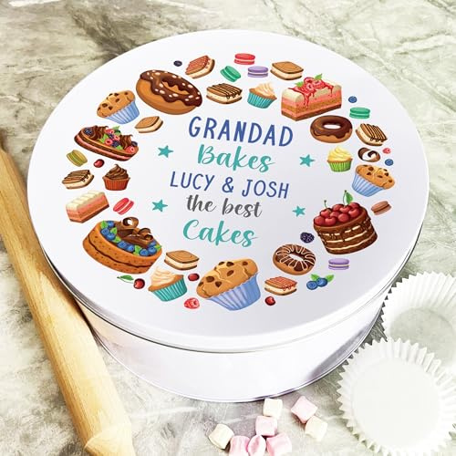 Grandad Bakes The Best Cakes Round Personalised Gift Baking Cake Tin Personalised Gift | Custom Gift | Personalized Tin | Cake, Biscuit & Treat Tins | Gift For Her | Gift For Him