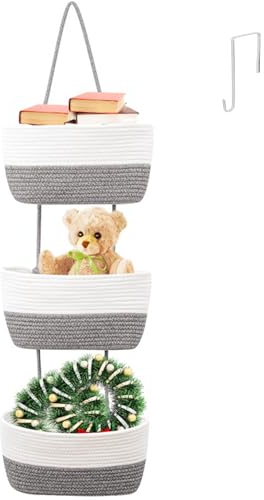 HechoVinen Hängekorb über der Tür,Baumwollseil Hängeorganizer Wand Organizer,3er Set Hängeorganizer Organizer Wand Organizer für Schlafzimmer,Wohnzimmer,Büro,Bad
