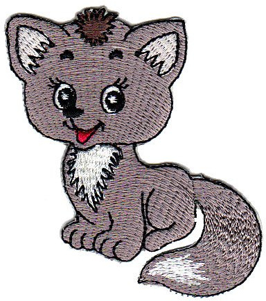 Fuchs Grau Aufnäher zum aufbügeln oder aufnähen Bügelbild Aufbügler für Kleidung gestickter Bügelpatch Applikation Patch Größe 6,5 x 7,0 cm