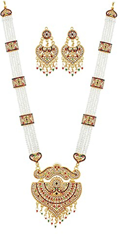 HASHONE Designer Premium Hydrabadi Indian Faux Pearl Long Multicolor Necklace Jewellery Set for Women, One Size, Beads, No Gemstone