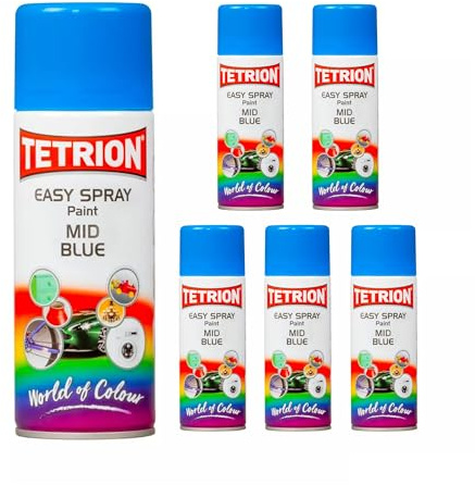 Tetrion Easy Spray Multipurpose Mid Blue Aerosols Paint 400 ML 6 Pack - for Metal, Wood, Ceramic & Plastic Indoor Outdoor