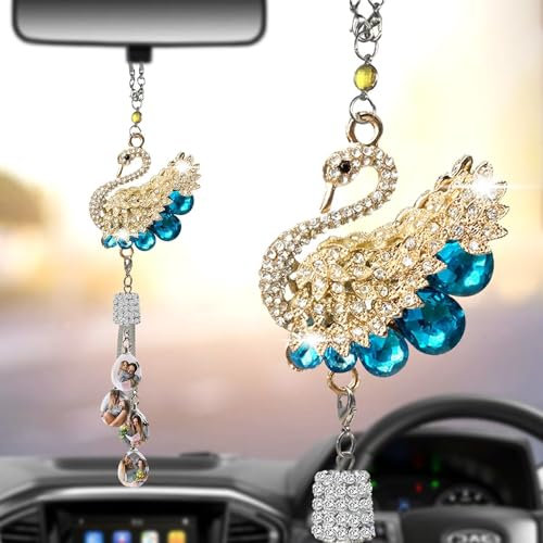 Personalisierter Kristall-Autoinnenraum-Anhänger,Personalisierbarer Foto-Rückspiegel-Anhänger,Kristall-Foto-Geschenk,Kristall-Schwan-Anhänger,Auto Innenraum Zubehör