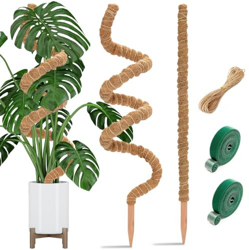 Aileem Moss Poles 122cm/63cm(25in/48in) 2 pcs Climbers Plant Support for Monstera, Indoor Bendable Plant Stakes Coco Coir Poles for Train Potted Creepers to Grow Upward