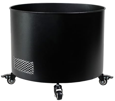 JonesHouseDeco Grand Pot de Fleurs Rond en Acier Noir 43cm avec roulettes Verrouillables, Plateau Interne Amovible, Ventilation du Fond, Grande Capacité, Drainage Propre, Résistant et Durable