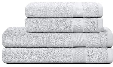 CAMRY Handtuch Set 4-teilig - 2 Badetücher 70x140 cm und 2 Handtücher 50x100 cm aus 100% Baumwolle 500 g/m² - weiche und saugstarke Tücher in Farbe Silber