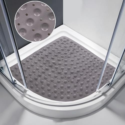 REESTOO Duschmatte rutschfest, Groß Eck-Duschmatte Antirutschmatte Dusche mit Saugnäpfen und Ablauflöchern, Maschinenwaschbar Massage Badematte für Dusche Badewanne Badezimmer, 70 x 70cm (Grau)