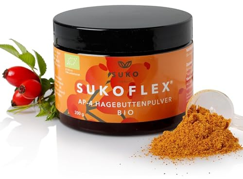 SUKO Bio Hagebuttenpulver AP-4® Bio-Plantage, zur Unterstützung des Gelenks | Reich an natürlichem Vitamin C für eine normale Kollagenbildung, Antioxidantiv, Vegan, ohne Zusätze, 40 Tage Vorrat, 200g