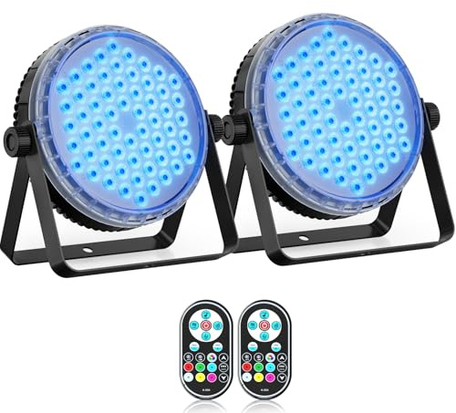 Oloaxolx Juego de 2 focos LED Par de 120 W, 60 ledes, con mando a distancia, RGBW 4 en 1, 8CH/DMX512, LED Luces de escenario Foco de discoteca Luz de fiesta para bodas, bares, clubes, decoración