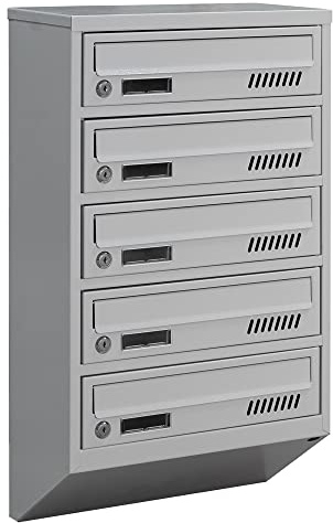 Mehrfamilienhaus Briefkastenanlage 5 Parteien GDS grau RAL 7035 20cm Tiefe | Innenmontage, DIN A4-Format, Grau RAL 7035, Einwurföffnung 33×2 cm, Tiefe 20cm, 2 Schlüssel, verzinkter Stahl,