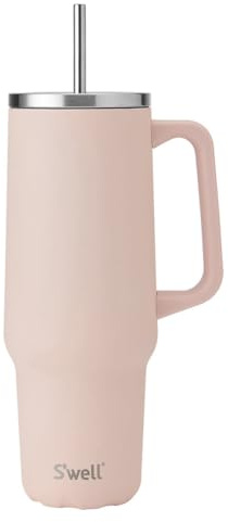 S'well Tumbler XL, Reusable Drinks Tumbler with Straw, Triple-Layered Stainless Steel Bottle, Keeps Drinks Hot for 10h & Cold for 50h, 1180ml, Himalayan Salt