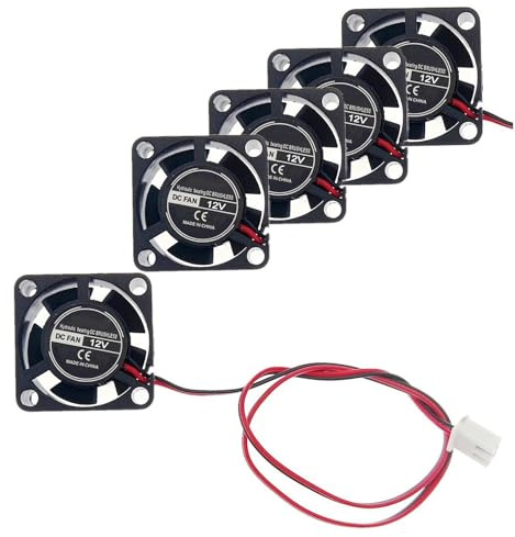 JZK 5pcs 25mm 2 pin 12V mini silent cooling fan with wires, 2510, 25x10mm, hydraulic bearing miniature DC brushless fan for development board, graphics card, and DIY project