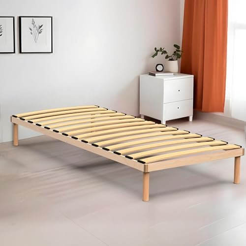 Coemo Pyxis Bettgestell mit integriertem Lattenrost, 100x200 cm | Elegantes Design, Massivholz Buche, Platzsparend, Hohe Belastbarkeit, Einfache Montage, Integrierter Lattenrost