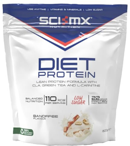 SCI-MX Diet Whey Protein Powder + Vitamins & Green Tea, CLA & L-Carnitine - Banoffee • Low Sugar • 22g Protein + 110 Calories per Serving • 800g