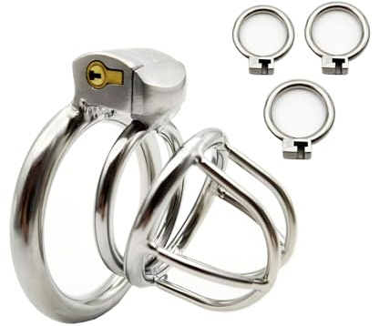 Metall Chastity Cage Männer Peniskäfig mit 3 Verschieden Großen Ringen und Unsichtbaren Schlössern Keuschheitskäfig Herren mit Großer Öffnung für Gute Belüftung Sex Spielzeug Penies Käfig (Medium)