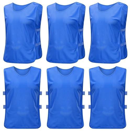 Fodlon Fussball Leibchen Kinder, 6 Stück Trainingsleibchen Basketball, Fußball Trainingsweste, Atmungsaktives Netz, Training Leibchen Kinder Set (Blau)