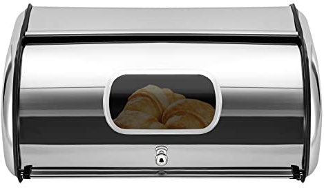 Tyvotrend Brotkasten Edelstahl Brotkastenhalter, Metall Brotbehälter mit Rolldeckel, Brotaufbewahrung Box Küche Rollbrotkasten, für Brot, Gebäck, Kekse, Obst, Snacks, Silber (Kleine)