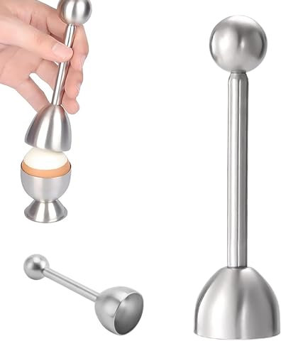 Taza de huevo, Tocador de huevo con carcasa de acero inoxidable, taza de huevo duro, abridor de huevo con mecanismo vibratorio, herramienta de cocina elegante para abrir huevos duros y cascaras, fácil