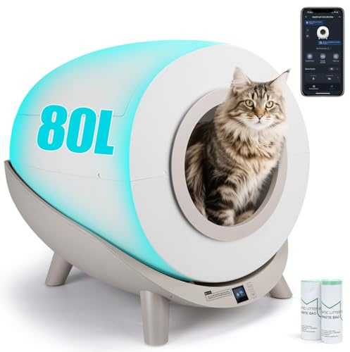 Nobleza Self Cleaning Cat Litter Tray, 80L Automatic Litter Box APP Control | Extra Large Automatic Cat Litter Robot, Electric Smart Litter Box for Multiple Cats, Includes Trash Liner, 20cm Lower Entry