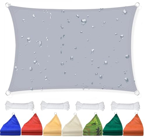 ZHJSHOU Sonnensegel, wasserdicht, rechteckig, 95 % Sonnenschutz, 180 g/m², für Terrasse und Garten, mit Seil, 1 m x 1 m