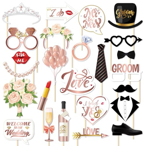 Hochzeit Fotobox Requisiten,25 STK Photo Booth Foto Requisiten | Fotobox Accessoires Hochzeitfür Hochzeit Verlobung Bachelorette Party Hen Party Zubehör Fotografie hochzeitsspiele