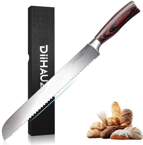 DiiHAUZZ Bread Knife for Homemade Bread, 10 Inch Serrated Sourdough Slicing Knife, Razor Sharp High Carbon Stainless Steel Edge for Bakery, Crusty Loaf, Bagel, Cake, Gift Box for Mothers Day Gift