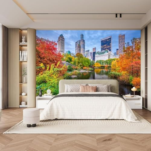 Fotomurales Decorativos Pared NuEVA York 200x140 cm Papel Pintado Tejido No Tejido Otoño En La Ciudad Fotomural 3D Mural Paredes Papel Tapiz Decoración Salón o Dormitorio a-890
