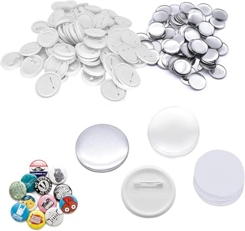 Buttonrohlinge, 100er Set Buttons Selber Machen, Ansteckbuttons Set, DIY Pins Button Design EIN Abzeichen, Buttons Selber Machen für Foto Bild (Silber, 37mm)