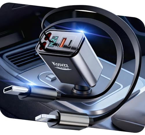4 in 1 Zigarettenanzünder USB C 69W Auto Ladegerät - LKW KFZ Auto Zubehör | 24/12V Ausziehbares Zigarettenanzünder USB Adapter, Car Accessoire für iPhone 17/16/15 Pro Max, iPad, Galaxy S25/24