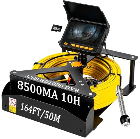 Cámara de Inspección de Tuberías 1080P HD, Pantalla 4.3 Pulgadas, Sonda 23mm IP68 Impermeable, Cable 50m, Tarjeta 32GB, Endoscopio Industrial para Desagüe, HVAC, Motores y Paredes
