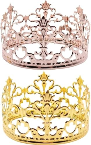 Prinzessin Goldene Krone Tortendeko, Kuchendekoration Krönchen Geburtstag Deko Krone Topper Goldfarbene, für Kinder Mädchen Frauen Geburtstag Party, Gold + Rosa