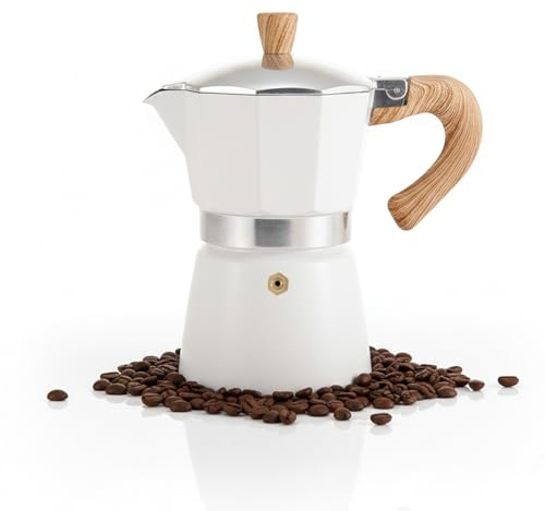 Bibykivn Cafetière italienne,300ml Cafetiere Moka, Cafetière à espresso pour la préparation d'espresso italien Compatible avec cuisinière à céramique cuisinière électrique gaz Compatible (Blanc)