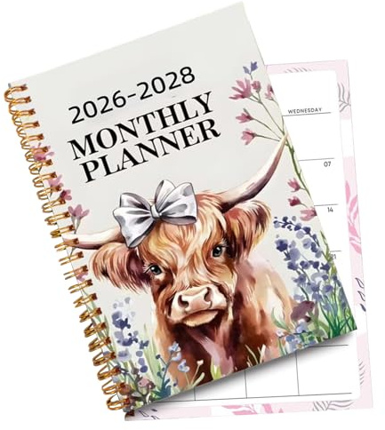 2026–2028 månadsplanerare 3 år | 50 sidor spiralbindning akademiskt anteckningsblock – djurmönster månadsplanerare | För barn skriver kontor skola vänner högtid jul födelsedag
