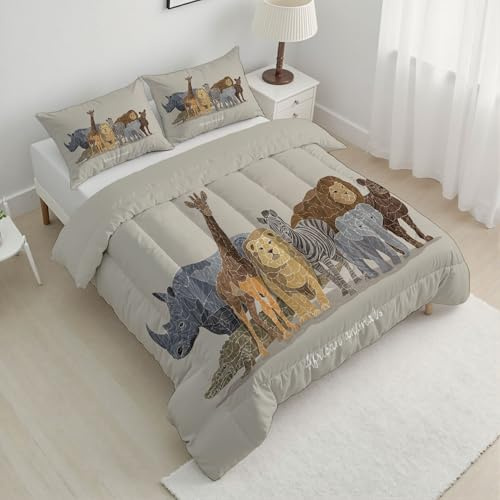 Edredón Marrón, Transpirable y Supersuave Estilo Minimalista Realista Colcha y Conjuntos, cálida y antialérgica Fauna Africana Edredón con 2 Fundas de Almohada para Todas Las Estaciones 200x200 cm