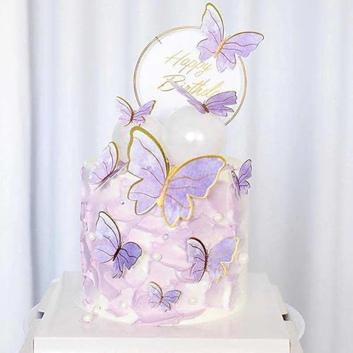 11 Purple Butterfly Cake Toppers, Lilac Butterflies, Happy Birthday Cake Topper Set, Cupcake Toppers, Cake Decorations.