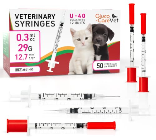 GLUCO-CARE Vet, U-40 Pet - Siringhe veterinarie; Dimensioni 0,3 ml/cc, 29 G x 12,7 mm); marcatura a mezza unità; 50 siringhe per scatola; solo per uso veterinario