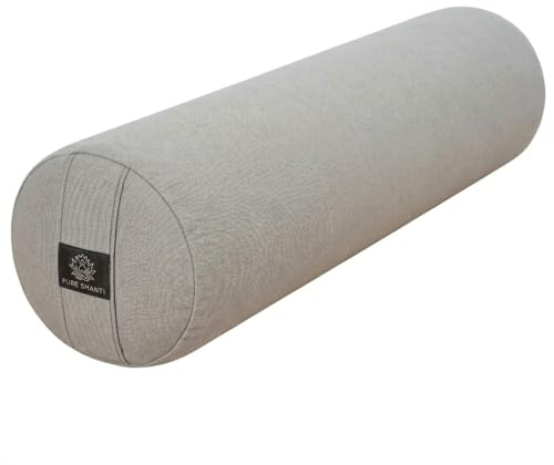 PURE SHANTI Yogabolster aus 100% Bio-Baumwolle | Nachhaltiges Bolster | Natürliche Buchweizenspreu-Füllung | Rundes Yogakissen | Waschbar, Nachfüllbar | Mittelgroß: 63 x 17 cm