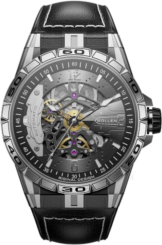 SOLLEN Skelett Uhren Herren Automatik,Mechanische Armbanduhren Herren,Klassische Minimalistische Herrenuhren Luxus,5ATM Wasserdicht Leuchtend Selbstaufzug Automatische Uhr als Geschenk für Männer