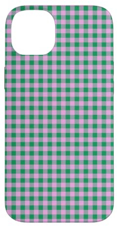 Custodia per iPhone 14 Plus Verde Rosa Mini Gingham Carino Piccolo Check Cottagecore Preppy