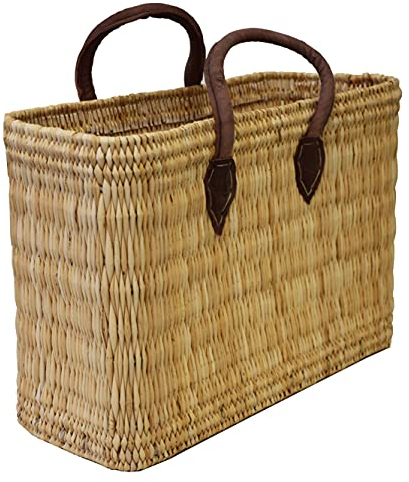 Simandra Seegras Korb, natur I Handgefertigte Korbtasche mit Trageriemen aus Leder I Abmessungen: 39 x 16 x 28 cm (L x B x H) I Herkunft: Marokko