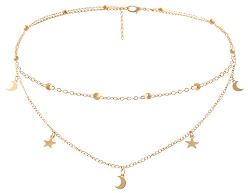 Legitta Damen Halskette Choker Gold Kette mit Anhänger Stern Mond für Frauen Mädchen-EA24