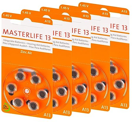 MASTERLIFE HÖRGERÄTE BATTERIEN Typ 13 PR48 orange A13 Batterie (30)