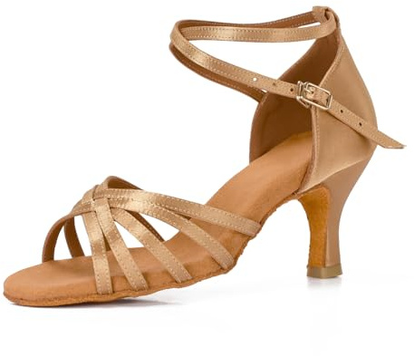 VASHCAME-Zapatos de Baile Latino de Tacón Alto/Medio para Mujer Beige Tacón 7cm 37 EU