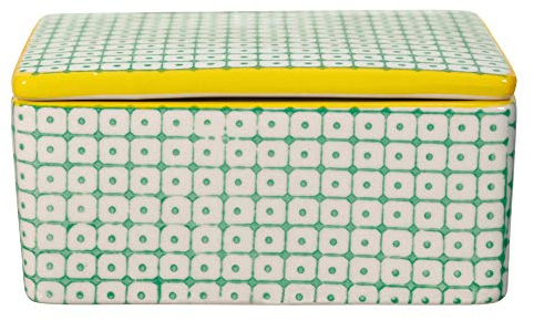 Bloomingville Carla Retro Butterdose mit Deckel für ein 250 g Vintage Butter L 13 x H 6 x B 10 cm Grün Gelb Keramik