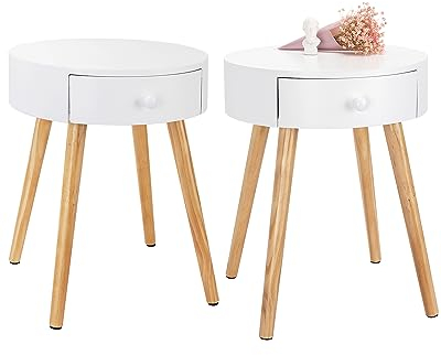 WOLTU Nachttisch 2er Set Nachtkommode Nachtschrank Beistelltisch Sofatisch, mit Schublade, mit Beinen, Holz, MDF, Weiß, 38x38x48cm(BxTxH), TS51ws-2