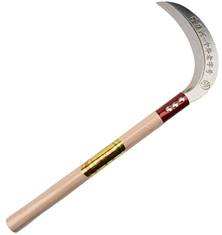 KEYI Falce per erba in acciaio, falce di pulizia, lama in acciaio al manganese/manico in legno duro, strumento portatile di sicurezza multiuso per giardinaggio, diserbo e agricoltura