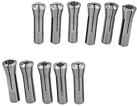 findmall 11Pcs Accuracy R8 Collets Set 1/8 to 3/4 Mill Chuck Holder, 7/16 - 20 Drawbar Thread 0.0006 TIR Round Hole Spring Collet Set