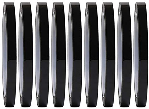 Fodattm Lot de 9 rouleaux de ruban adhésif autocollant fin pour artiste, 6 mm de large, effaçable à sec, pour tableau blanc, 72 m par rouleau (noir)
