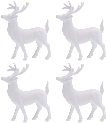 Amosfun 4pcs Christmas Reindeer Ornaments, Festival Desktop Resin Figurines, White Reindeer Statue Xmas Village Decoration Prop, Holiday Fireplace Decoration Christamas Party Supplies (14cm)